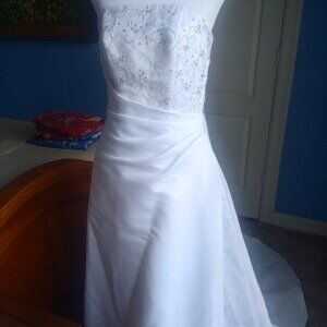 David Bridal White Michelangelo Strapless Beaded Wedding dress.